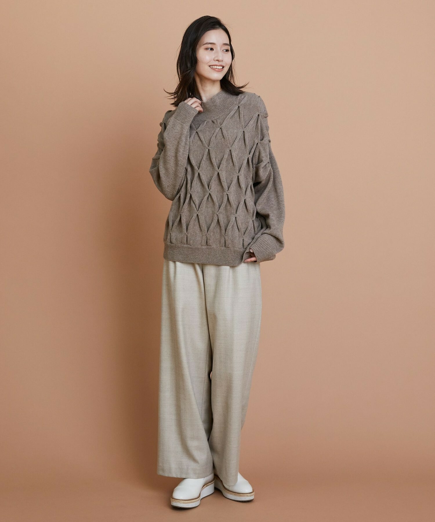 【L'EQUIPE】ウールダイヤ柄ニットプルオーバー 詳細画像 グレー系その他 15