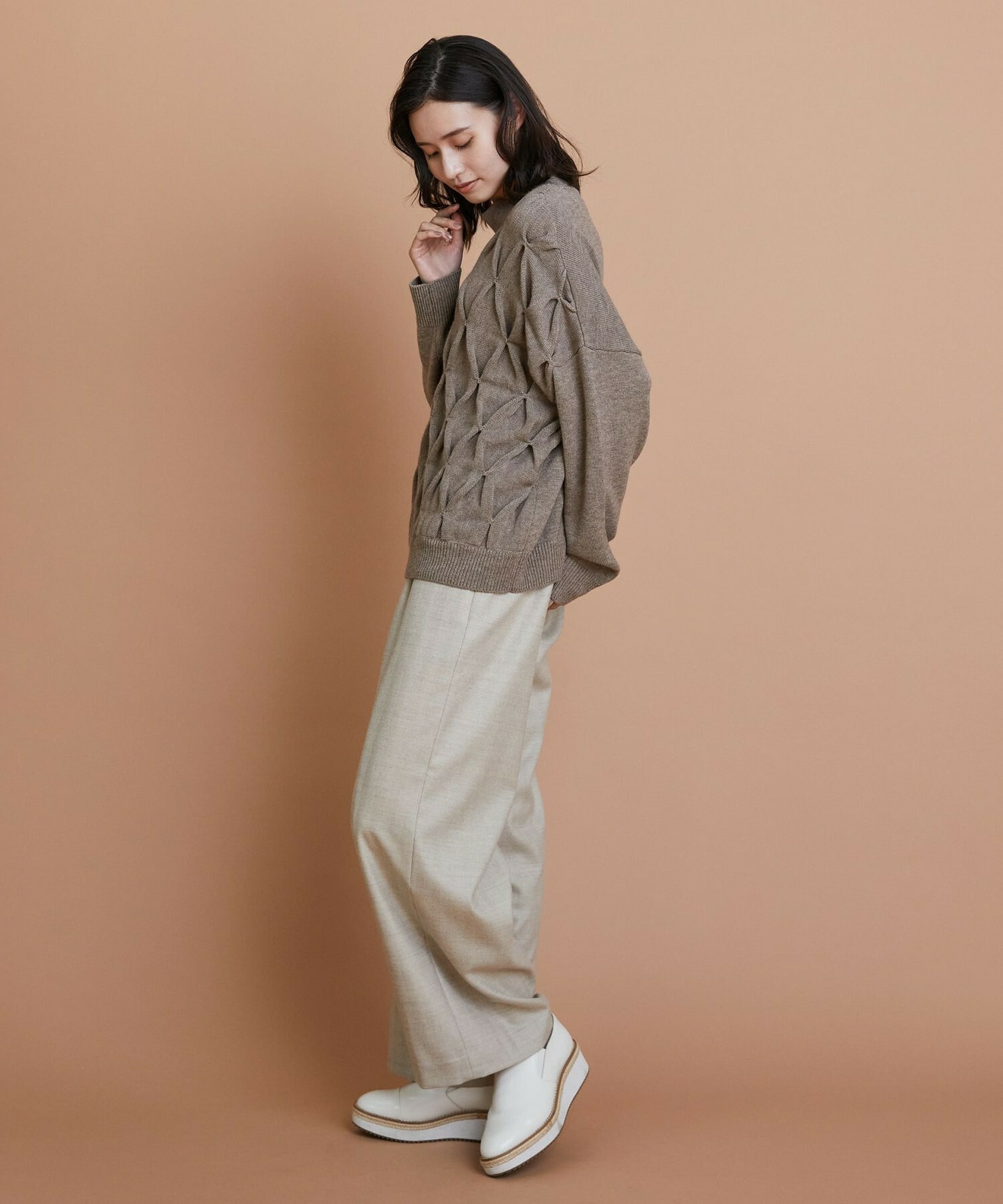 【L'EQUIPE】ウールダイヤ柄ニットプルオーバー 詳細画像 グレー系その他 16