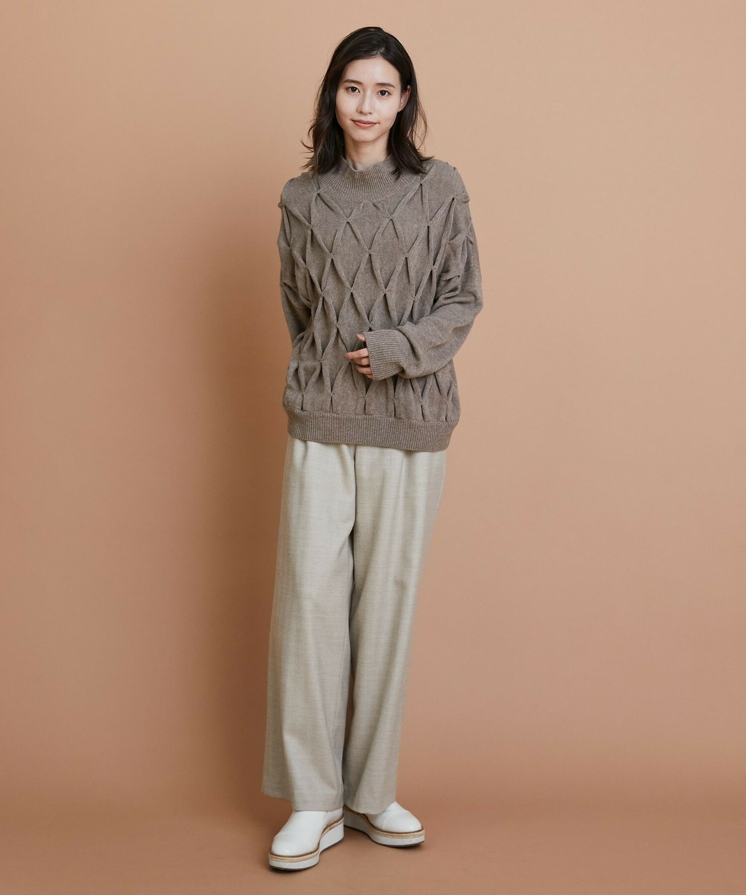 【L'EQUIPE】ウールダイヤ柄ニットプルオーバー 詳細画像 グレー系その他 18