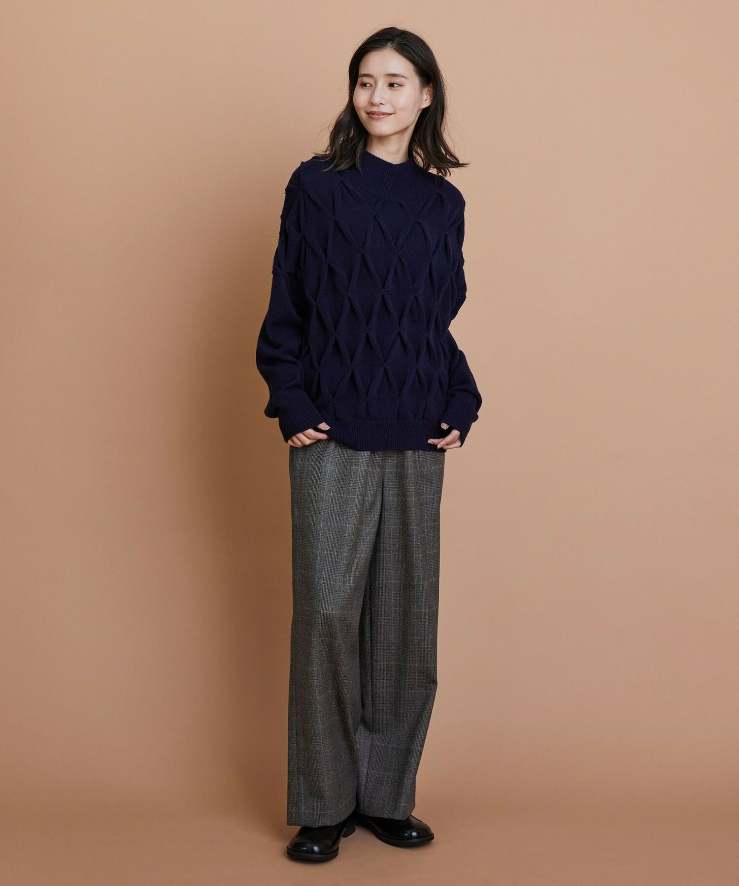 【L'EQUIPE】ウールダイヤ柄ニットプルオーバー 詳細画像 グレー系その他 2