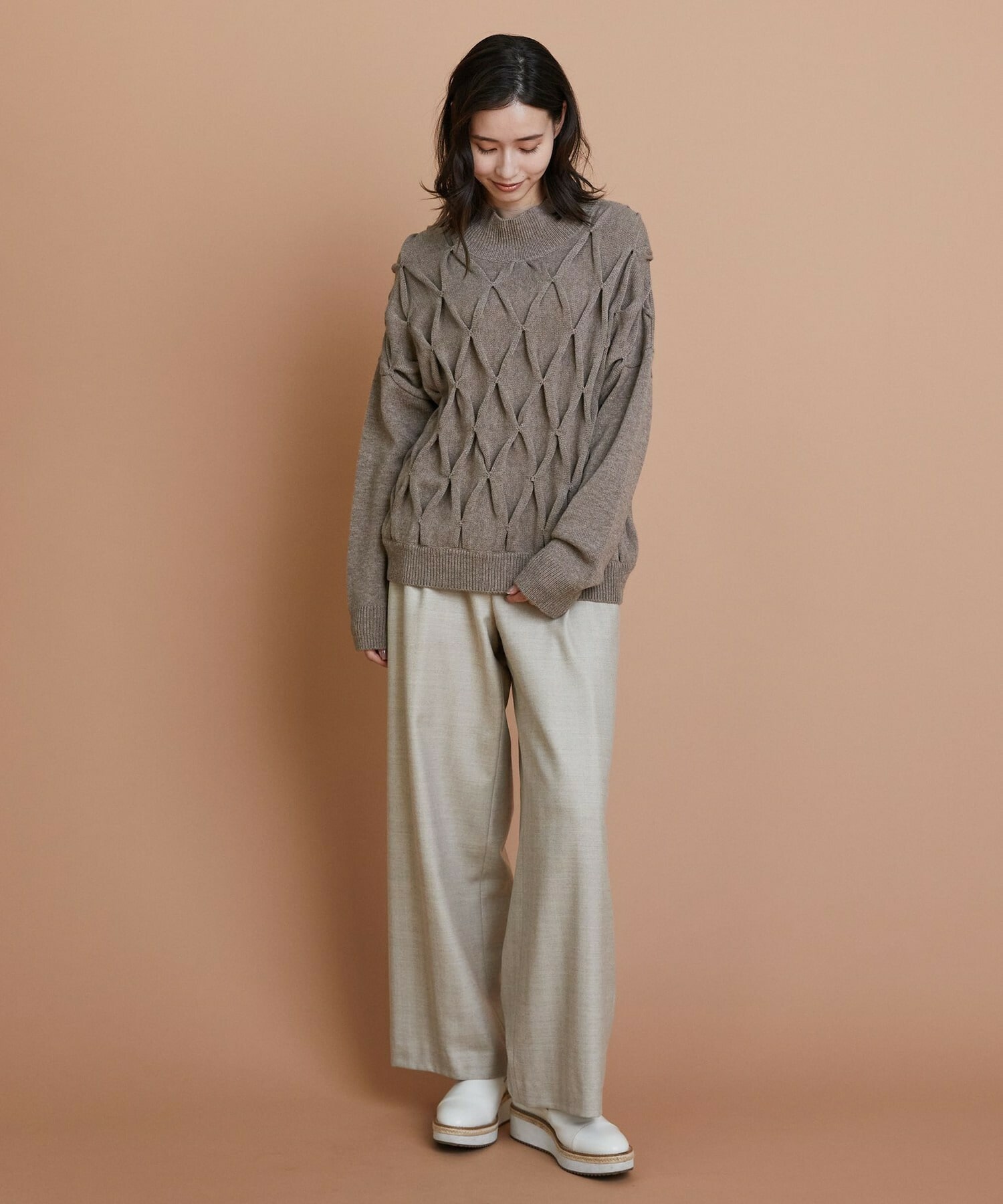 【L'EQUIPE】ウールダイヤ柄ニットプルオーバー 詳細画像 グレー系その他 20