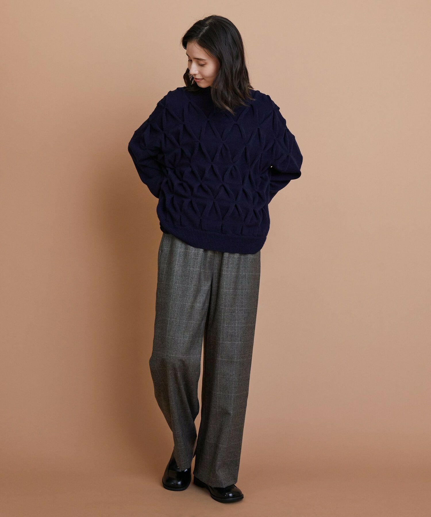 【L'EQUIPE】ウールダイヤ柄ニットプルオーバー 詳細画像 グレー系その他 4