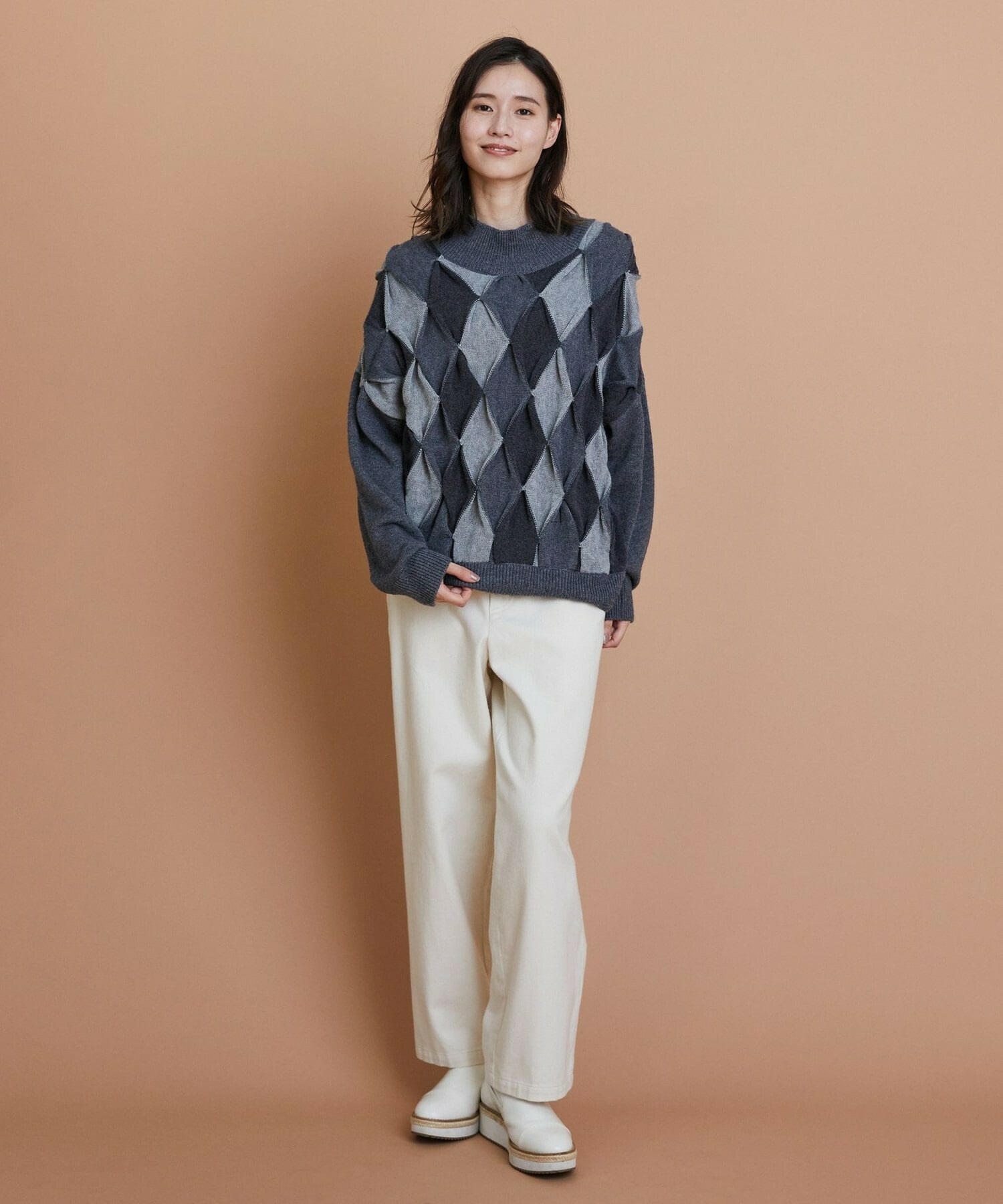 【L'EQUIPE】ウールダイヤ柄ニットプルオーバー 詳細画像 グレー系その他 8