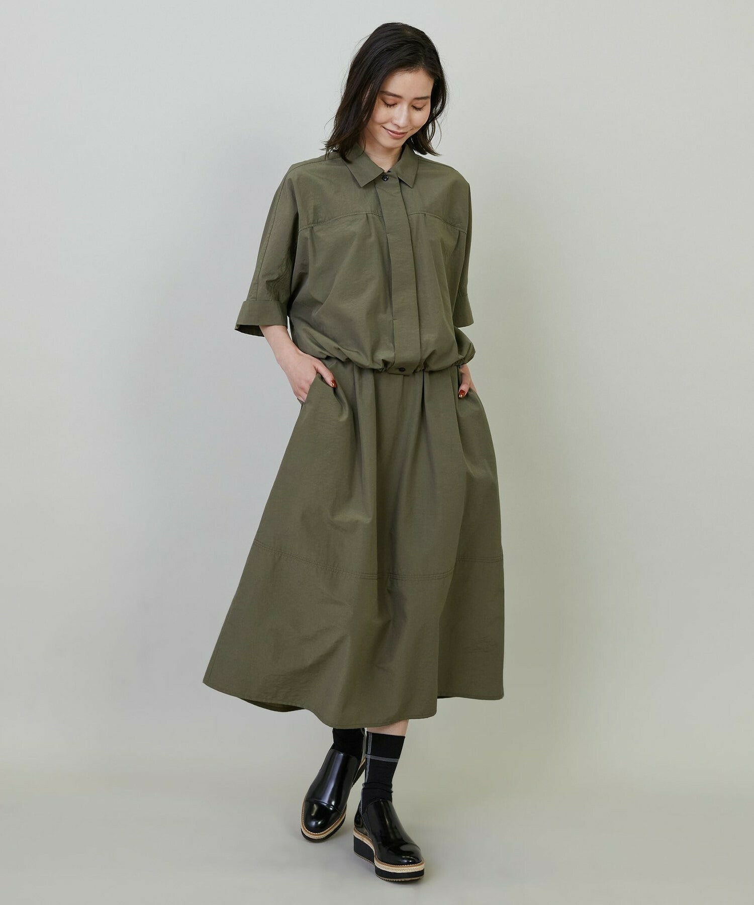 【L'EQUIPE】【Lサイズ】ナイロンコットンタンブラーシャツ 詳細画像 カーキ 2