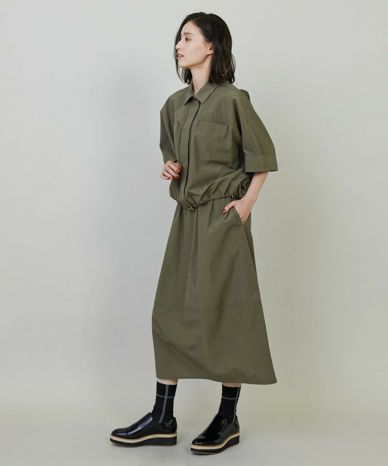 【L'EQUIPE】【Lサイズ】ナイロンコットンタンブラーシャツ 詳細画像 カーキ 5