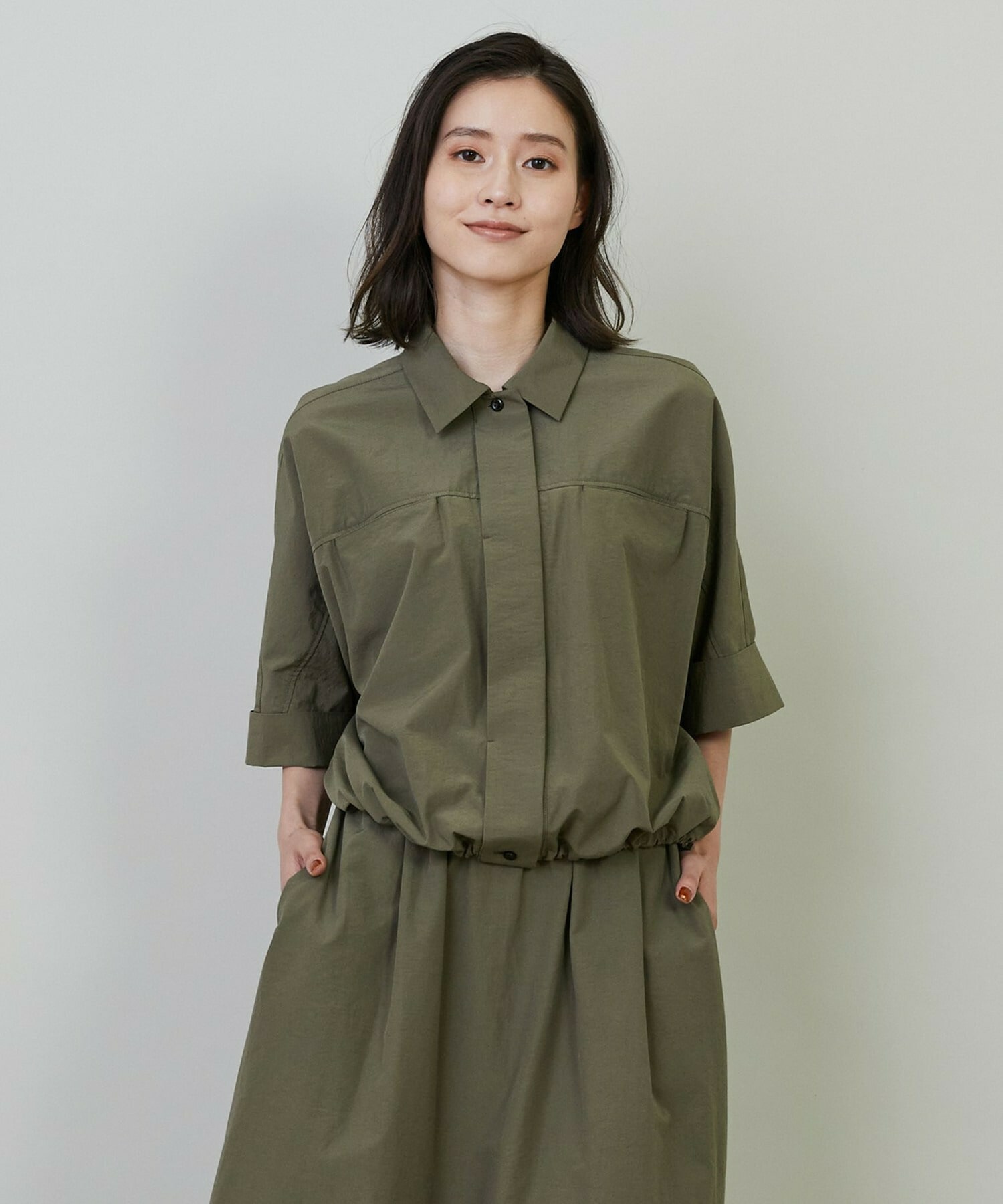 【L'EQUIPE】【Lサイズ】ナイロンコットンタンブラーシャツ 詳細画像 カーキ 7