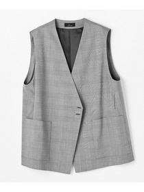 【L'EQUIPE】【Lサイズ】ストレッチグレンチェックロングジレ 詳細画像 ブラック系その他 11