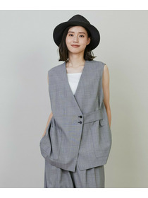 【L'EQUIPE】【Lサイズ】ストレッチグレンチェックロングジレ 詳細画像 ブラック系その他 5