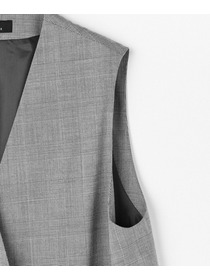 【L'EQUIPE】【Lサイズ】ストレッチグレンチェックロングジレ 詳細画像 ブラック系その他 8