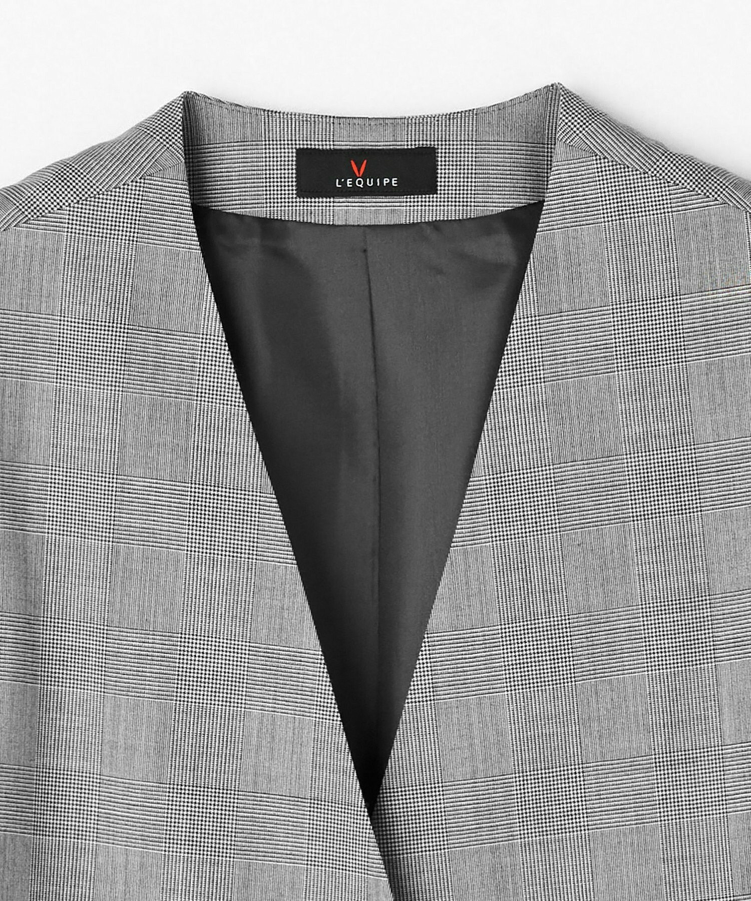【L'EQUIPE】【Lサイズ】ストレッチグレンチェックロングジレ 詳細画像 ブラック系その他 7
