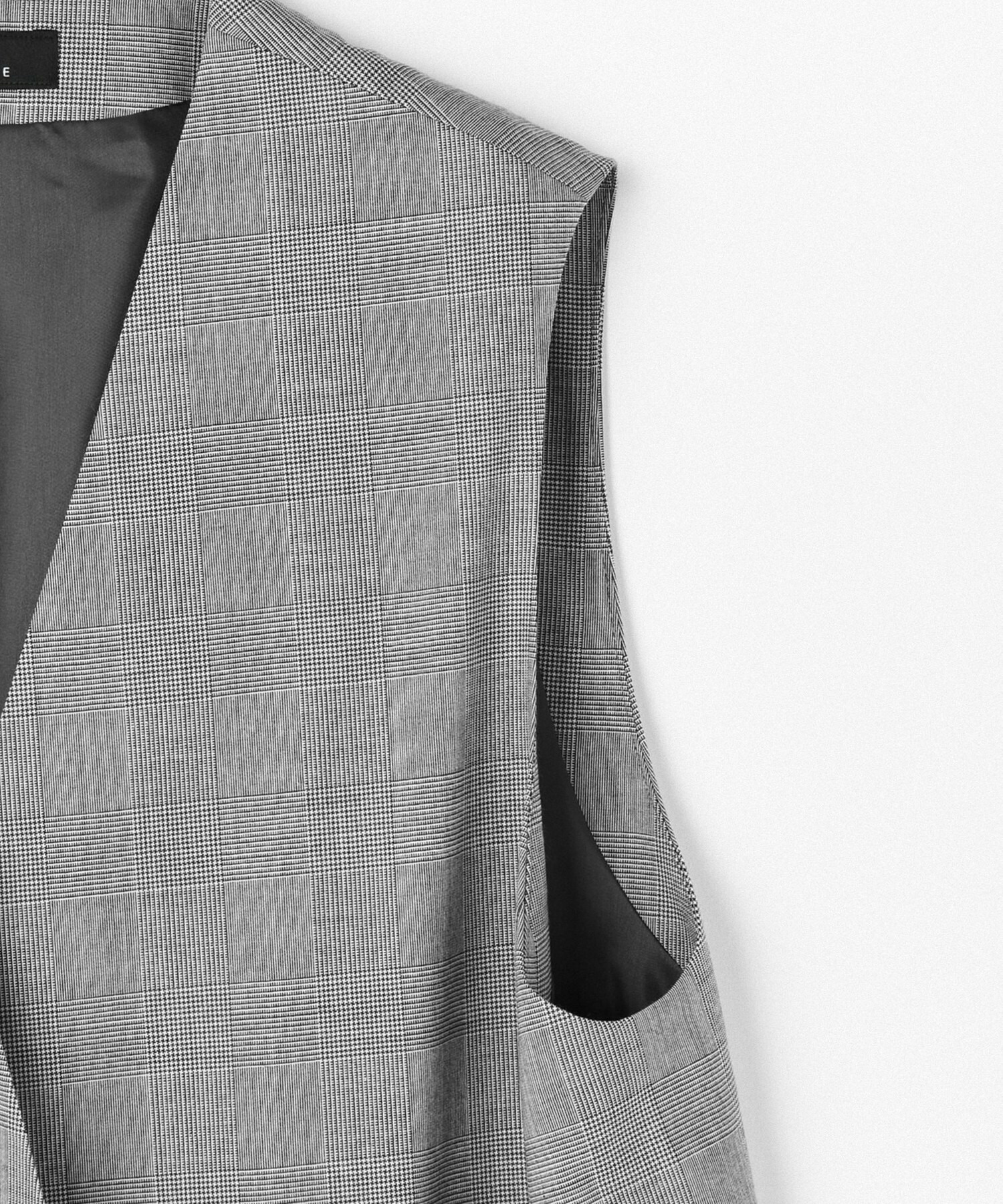 【L'EQUIPE】【Lサイズ】ストレッチグレンチェックロングジレ 詳細画像 ブラック系その他 8