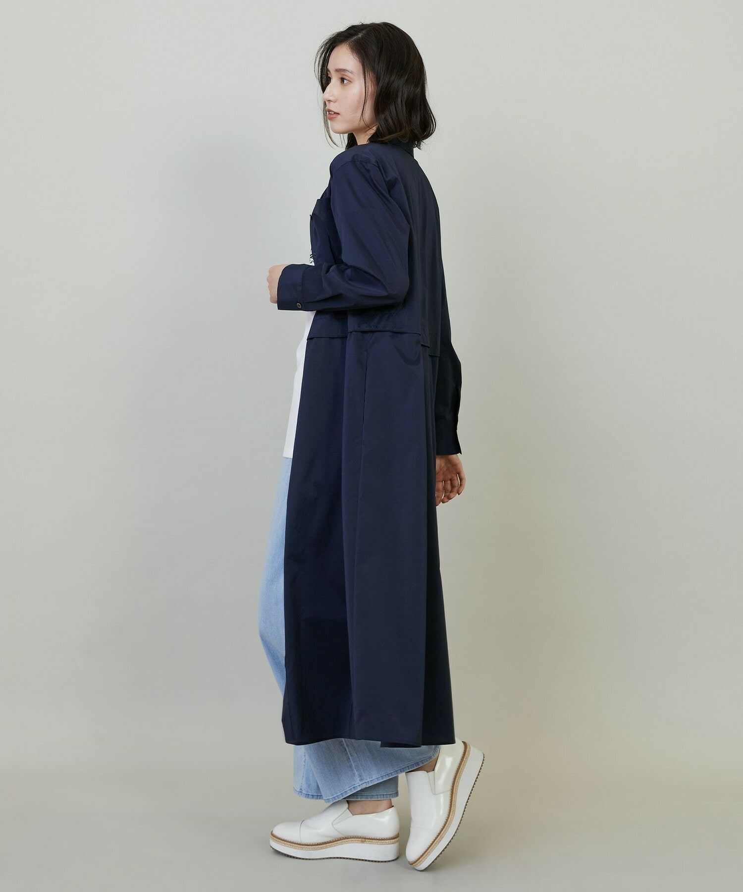 【L'EQUIPE】【Lサイズ】ストレッチタフタシャツワンピース 詳細画像 ネイビー 3