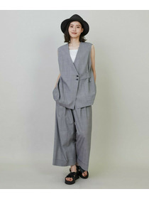 【L'EQUIPE】【Lサイズ】ストレッチグレンチェックワイドパンツ 詳細画像 ブラック系その他 1