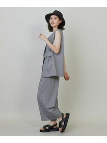 【L'EQUIPE】【Lサイズ】ストレッチグレンチェックワイドパンツ 詳細画像 ブラック系その他 3