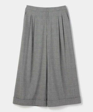 【L'EQUIPE】【Lサイズ】ストレッチグレンチェックワイドパンツ 詳細画像 ブラック系その他 1