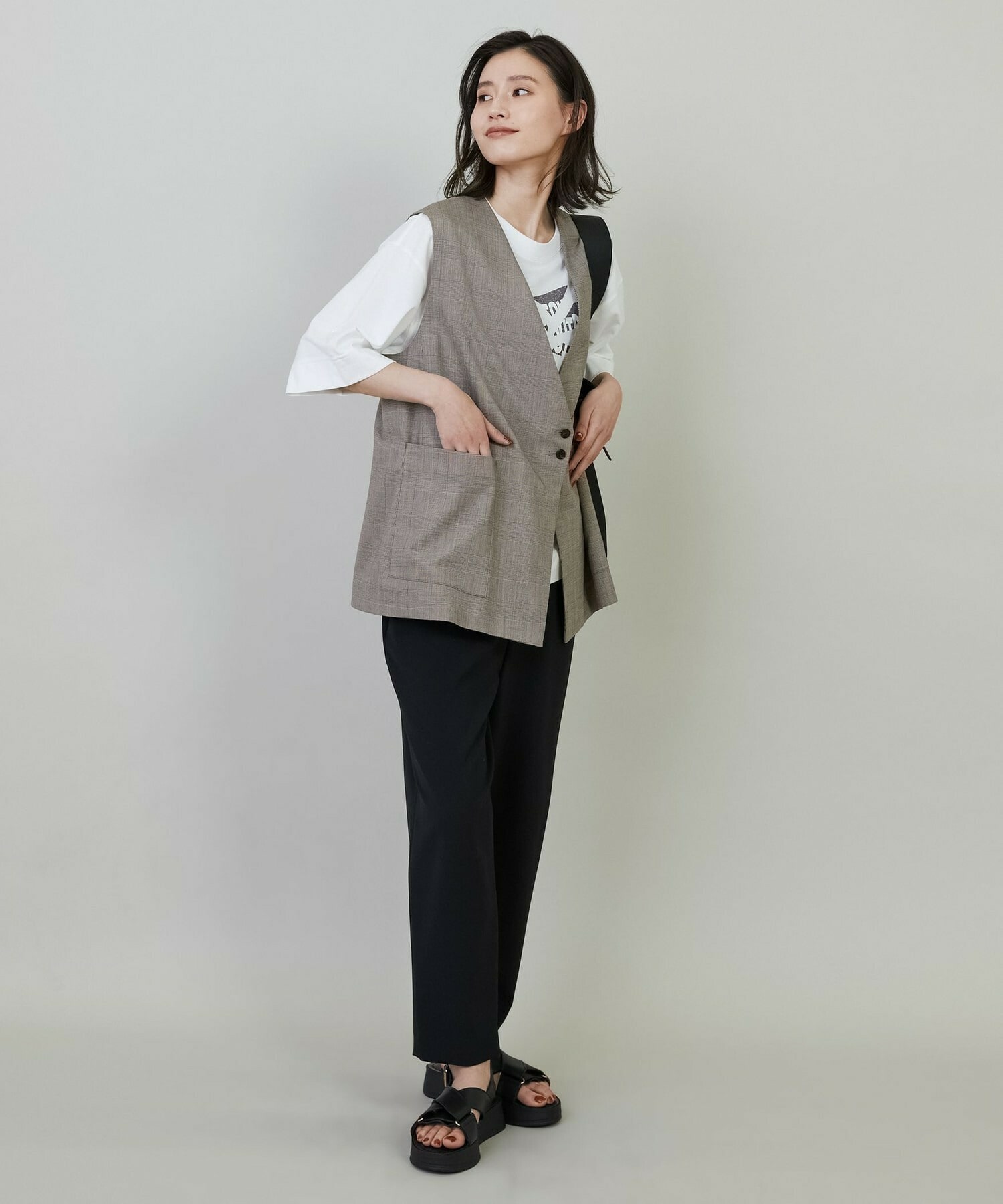 【L'EQUIPE】【Lサイズ】ダブルクロスライトテーパードパンツ 詳細画像 ブラック 6