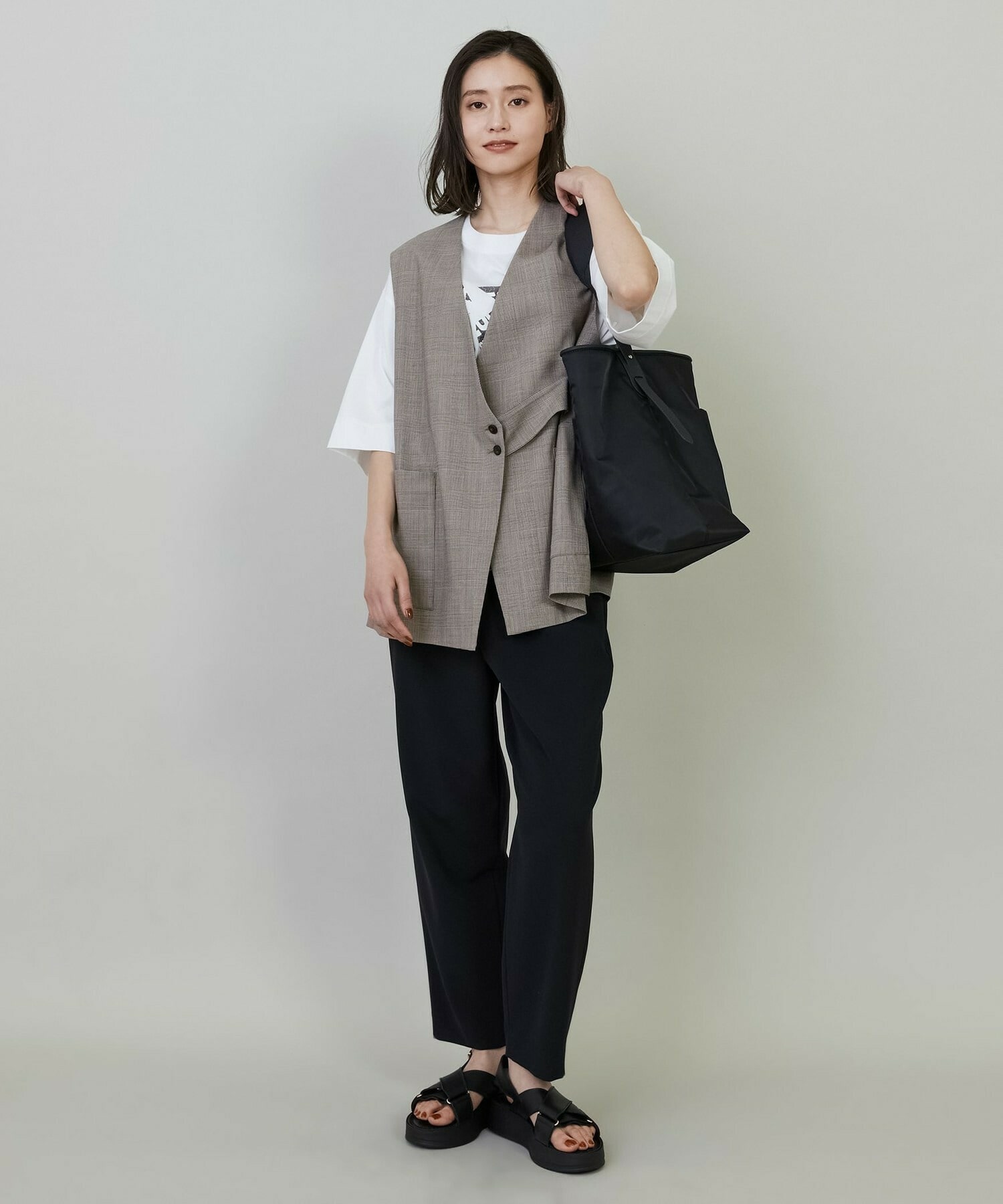 【L'EQUIPE】【Lサイズ】ダブルクロスライトテーパードパンツ 詳細画像 ブラック 8