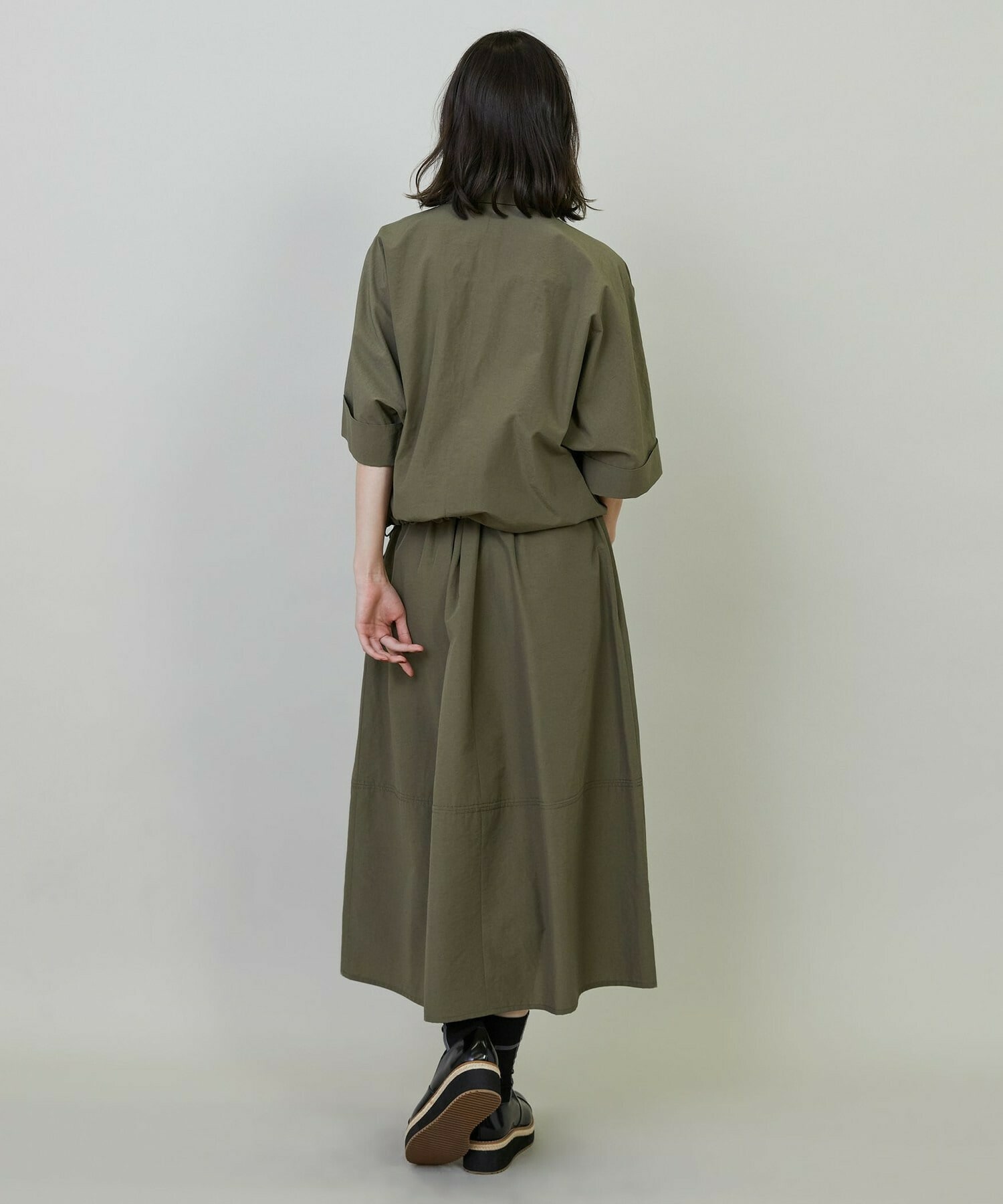【L'EQUIPE】【Lサイズ】ナイロンコットンタンブラースカート 詳細画像 カーキ 6