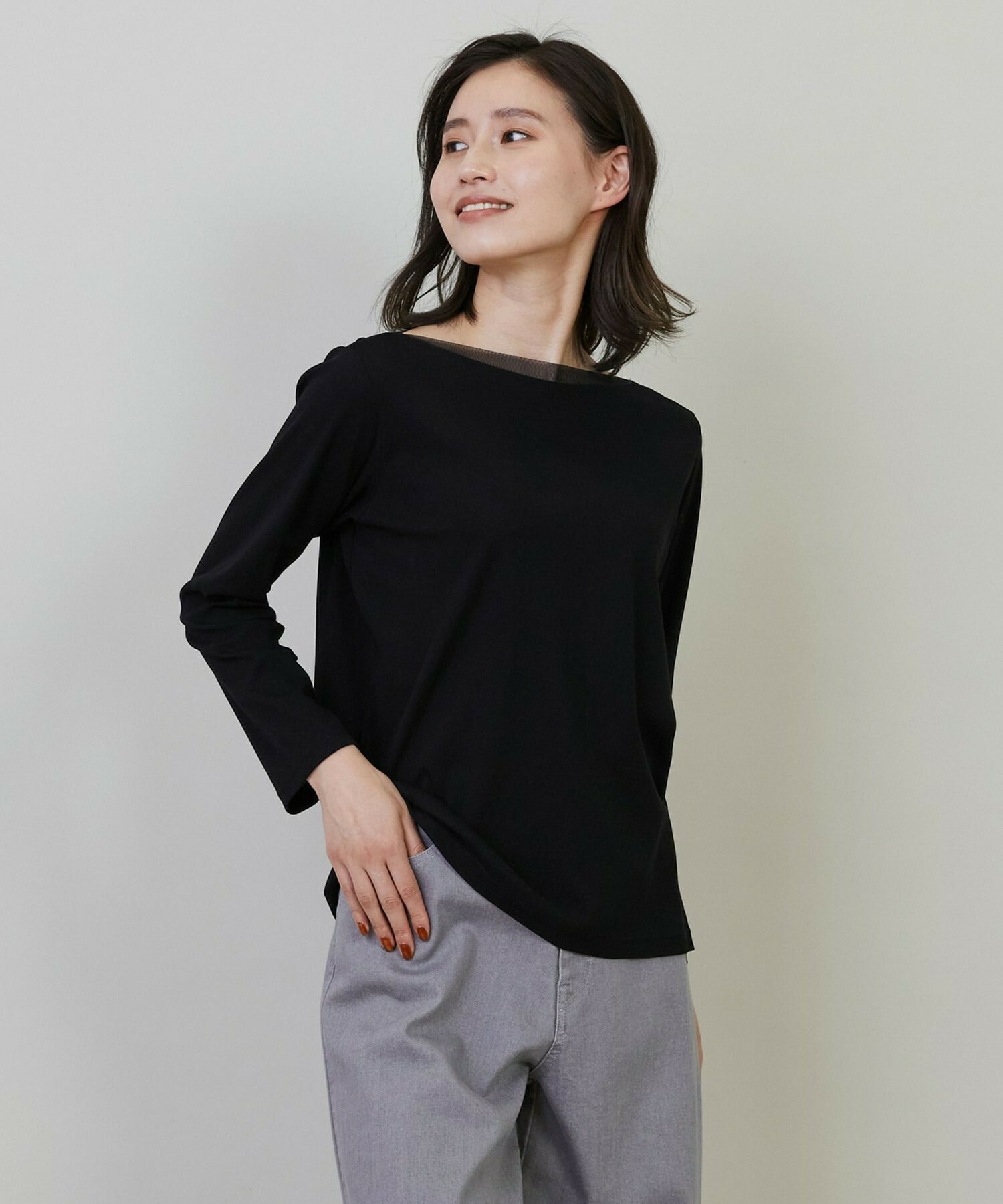 【L'EQUIPE】【Lサイズ】強撚フライス&チュールカットソー 詳細画像 ブラック 6