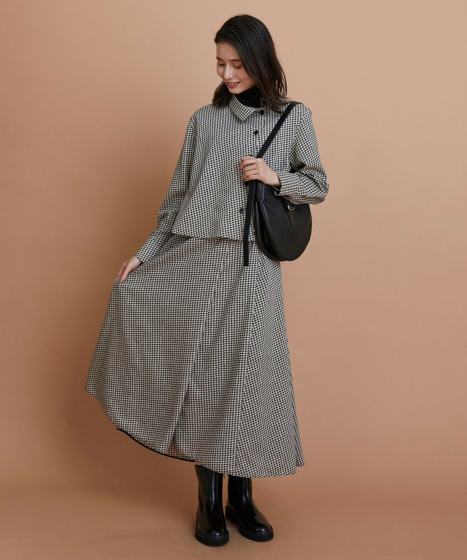 【L'EQUIPE】【Lサイズ】ハウンドトゥースプリントシャツ 詳細画像 ブラック系その他 2