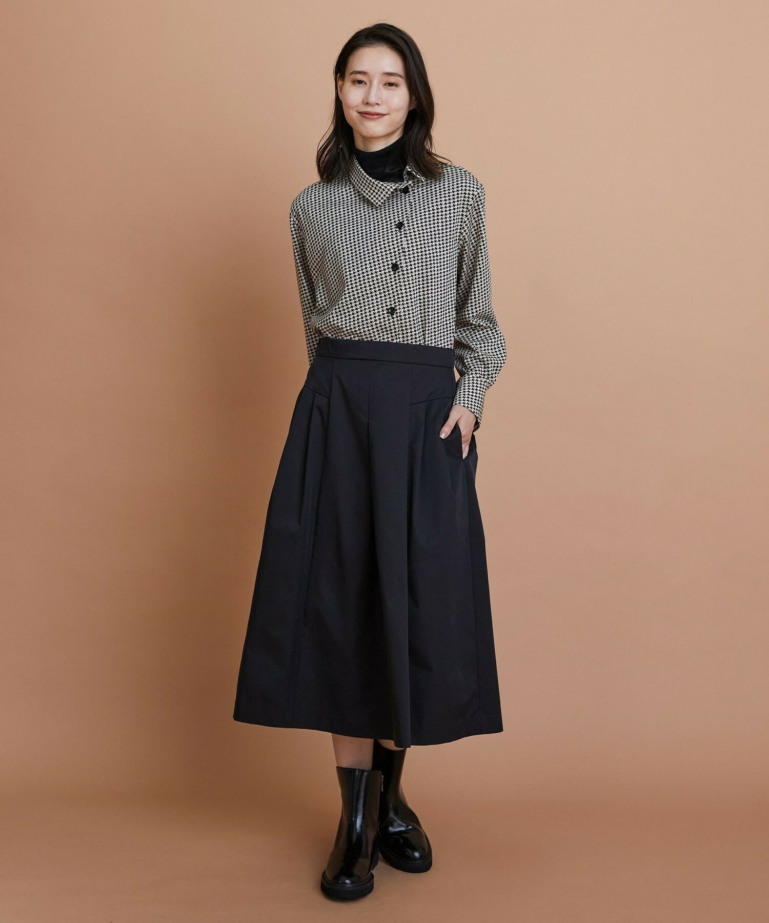 【L'EQUIPE】【Lサイズ】ハウンドトゥースプリントシャツ 詳細画像 ブラック系その他 3