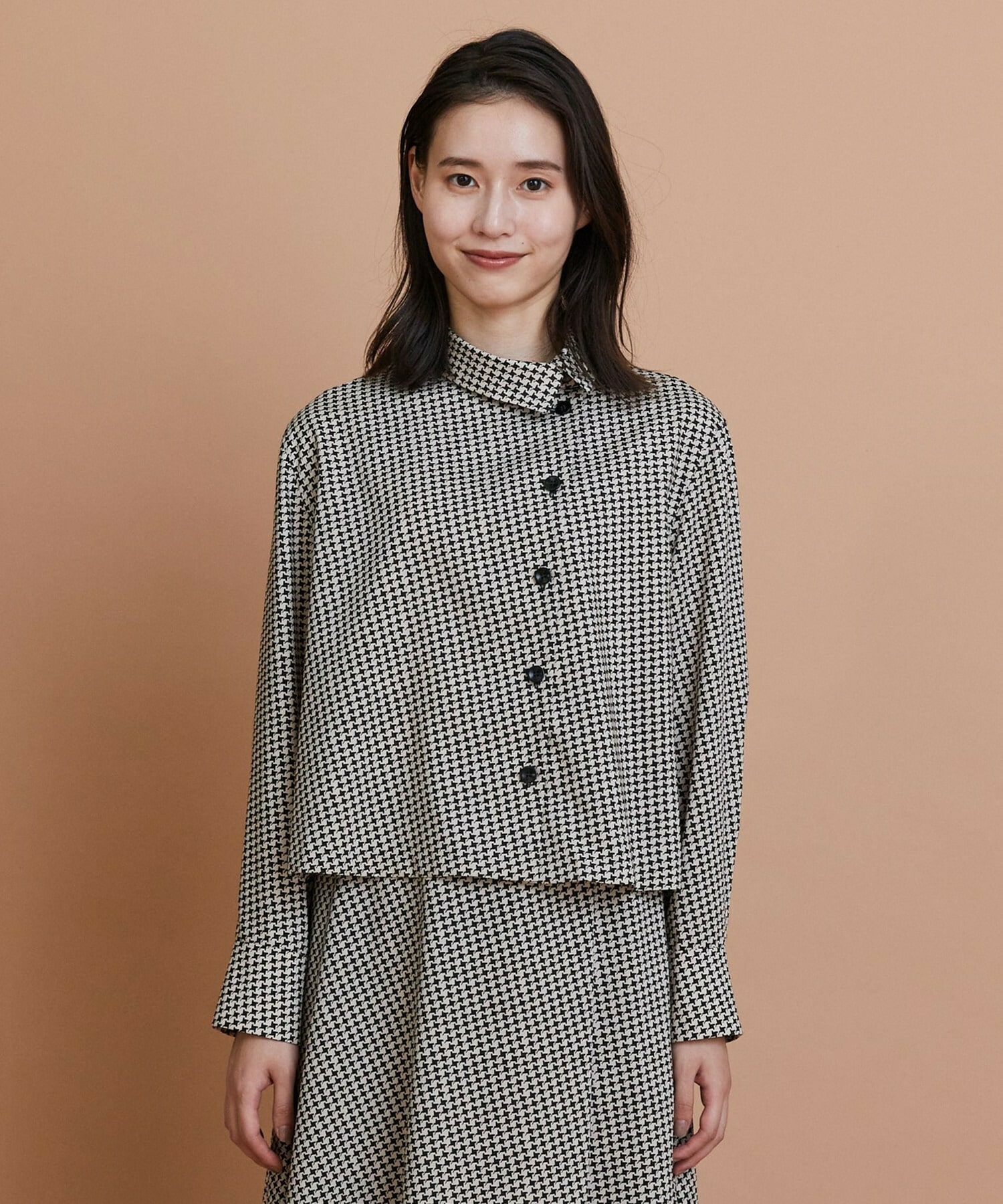 【L'EQUIPE】【Lサイズ】ハウンドトゥースプリントシャツ 詳細画像 ブラック系その他 5