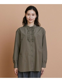 【L'EQUIPE】【Lサイズ】パウダリータフタフロントフリルシャツ 詳細画像 カーキ 7