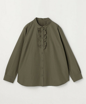 【L'EQUIPE】【Lサイズ】パウダリータフタフロントフリルシャツ 詳細画像 カーキ 1