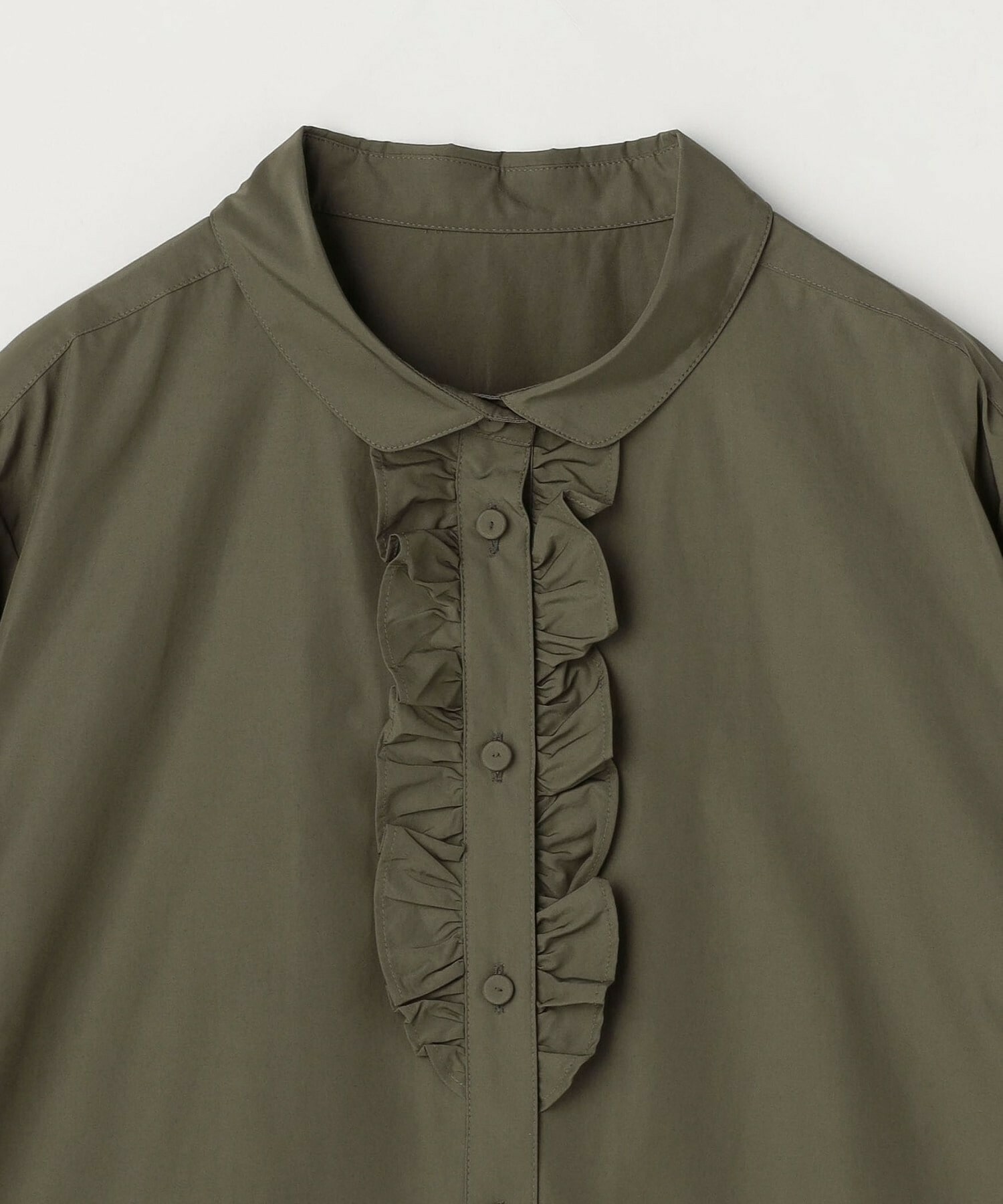 【L'EQUIPE】【Lサイズ】パウダリータフタフロントフリルシャツ 詳細画像 カーキ 12