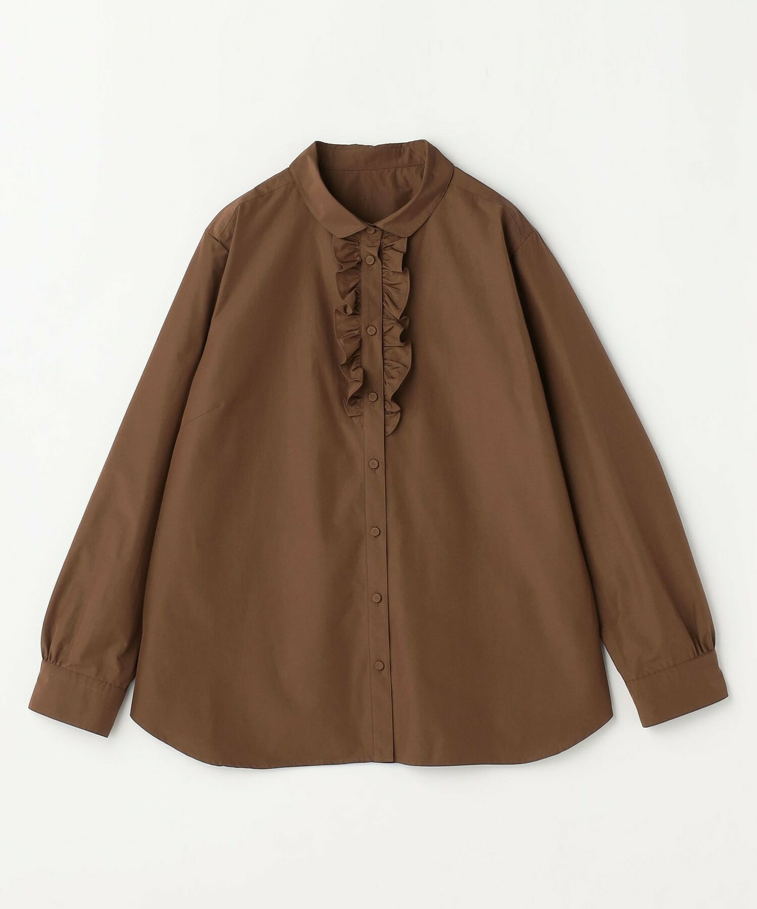 【L'EQUIPE】【Lサイズ】パウダリータフタフロントフリルシャツ 詳細画像 ブラウン 1