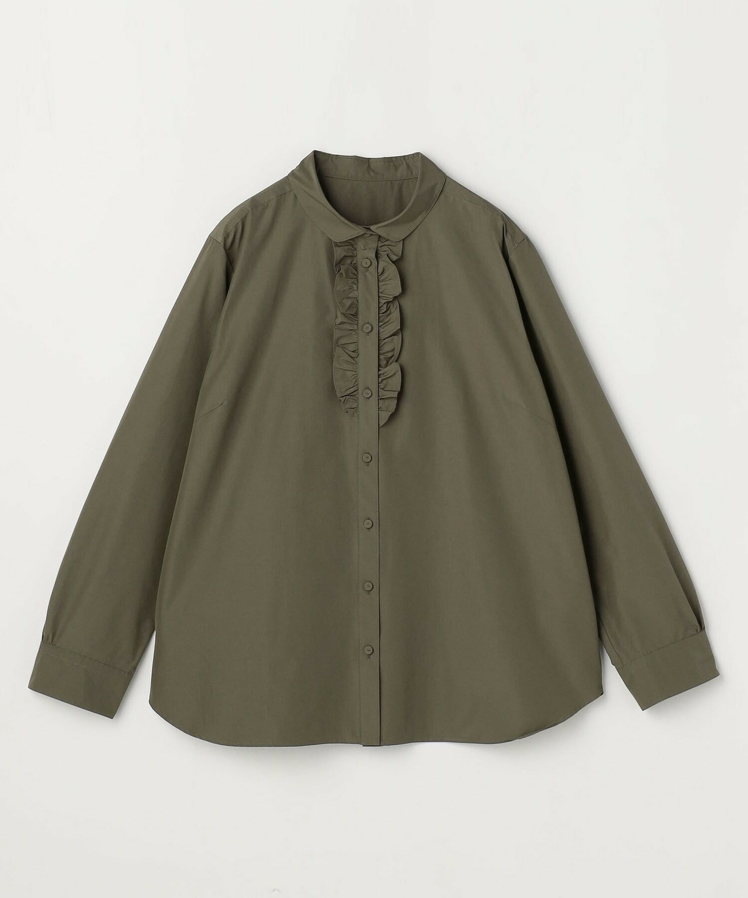 【L'EQUIPE】【Lサイズ】パウダリータフタフロントフリルシャツ 詳細画像 カーキ 1