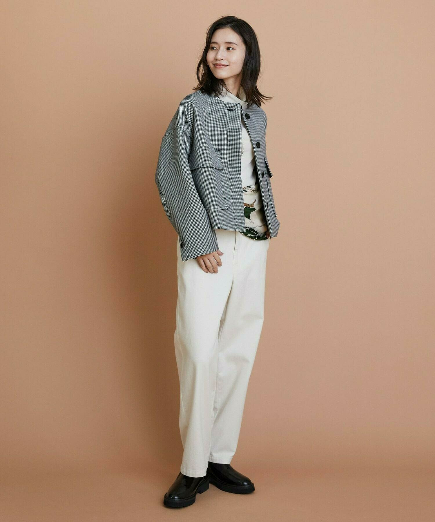 【L'EQUIPE】［eclat 2025年11月号掲載商品］【Lサイズ】バイカラーチェックノーカラージャケット 詳細画像 グレー系その他 1