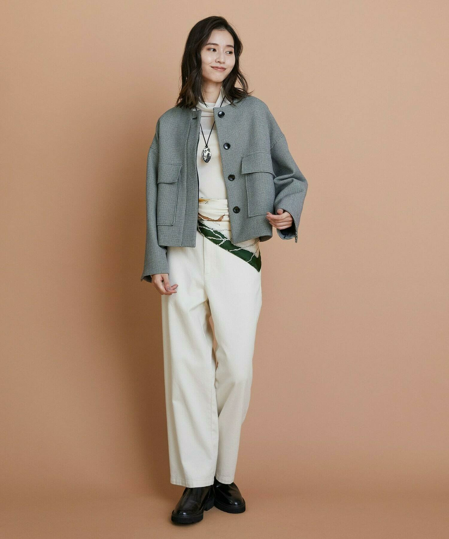 【L'EQUIPE】［eclat 2025年11月号掲載商品］【Lサイズ】バイカラーチェックノーカラージャケット 詳細画像 グレー系その他 2