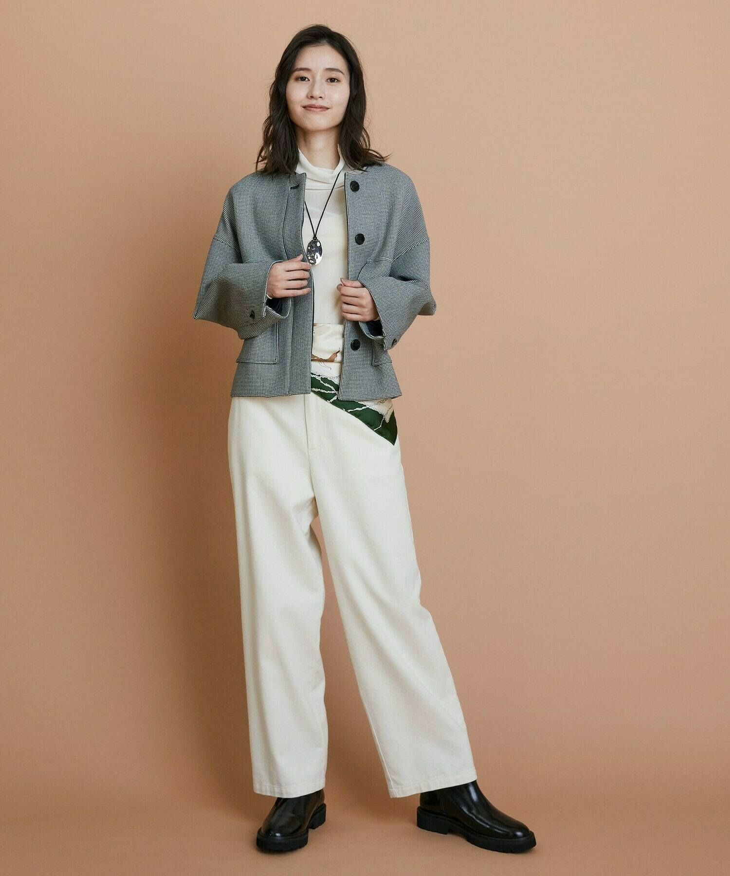 【L'EQUIPE】［eclat 2025年11月号掲載商品］【Lサイズ】バイカラーチェックノーカラージャケット 詳細画像 グレー系その他 3