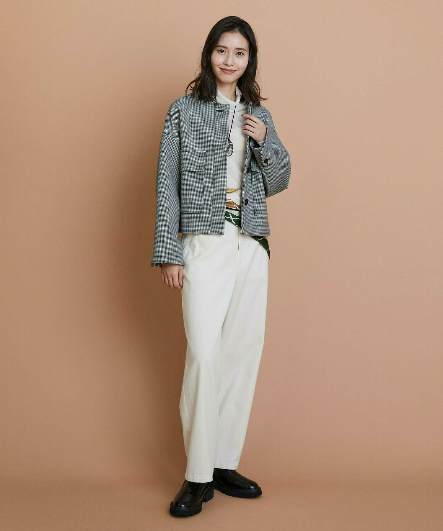 【L'EQUIPE】［eclat 2025年11月号掲載商品］【Lサイズ】バイカラーチェックノーカラージャケット 詳細画像 グレー系その他 4