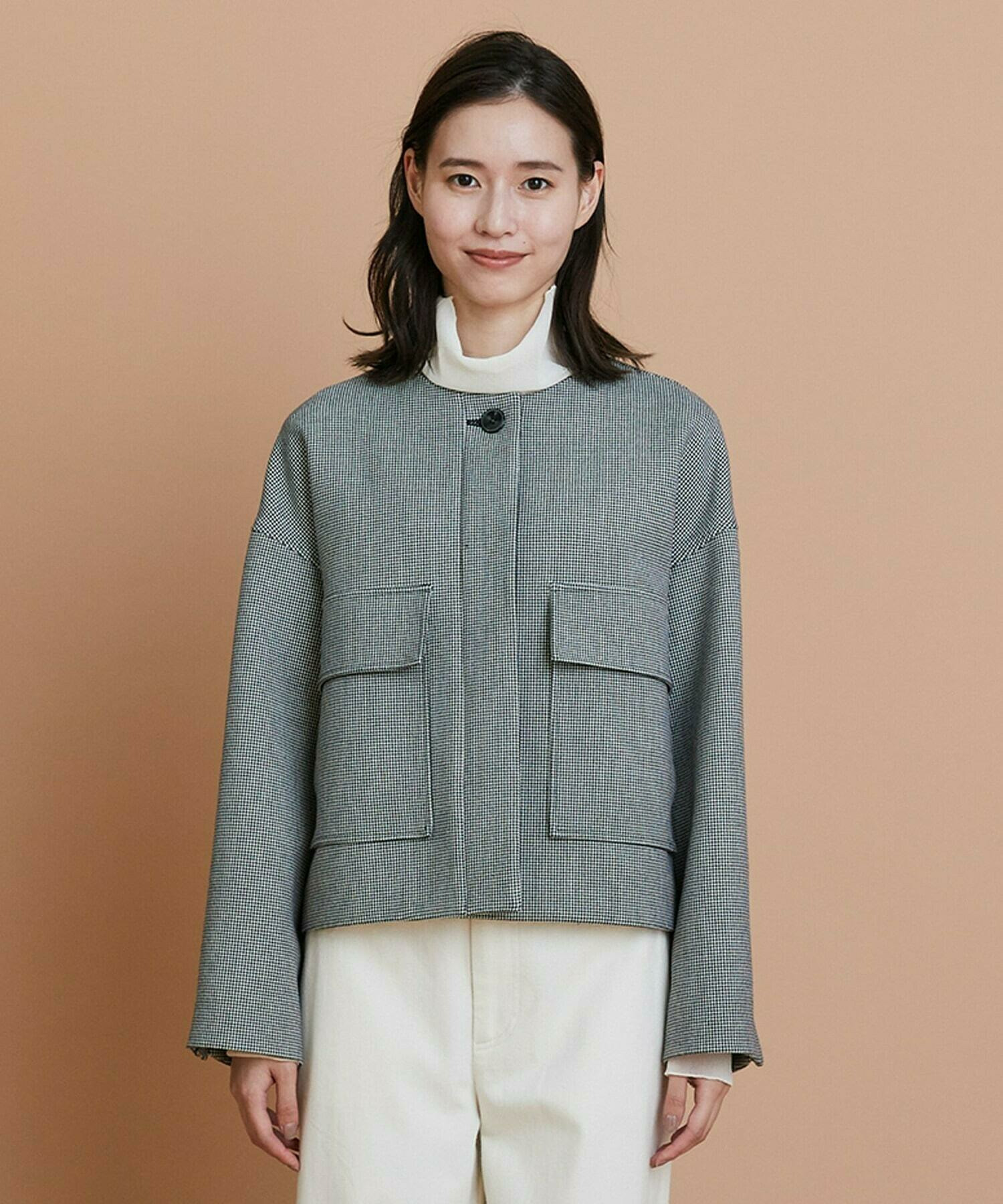 【L'EQUIPE】［eclat 2025年11月号掲載商品］【Lサイズ】バイカラーチェックノーカラージャケット 詳細画像 グレー系その他 8