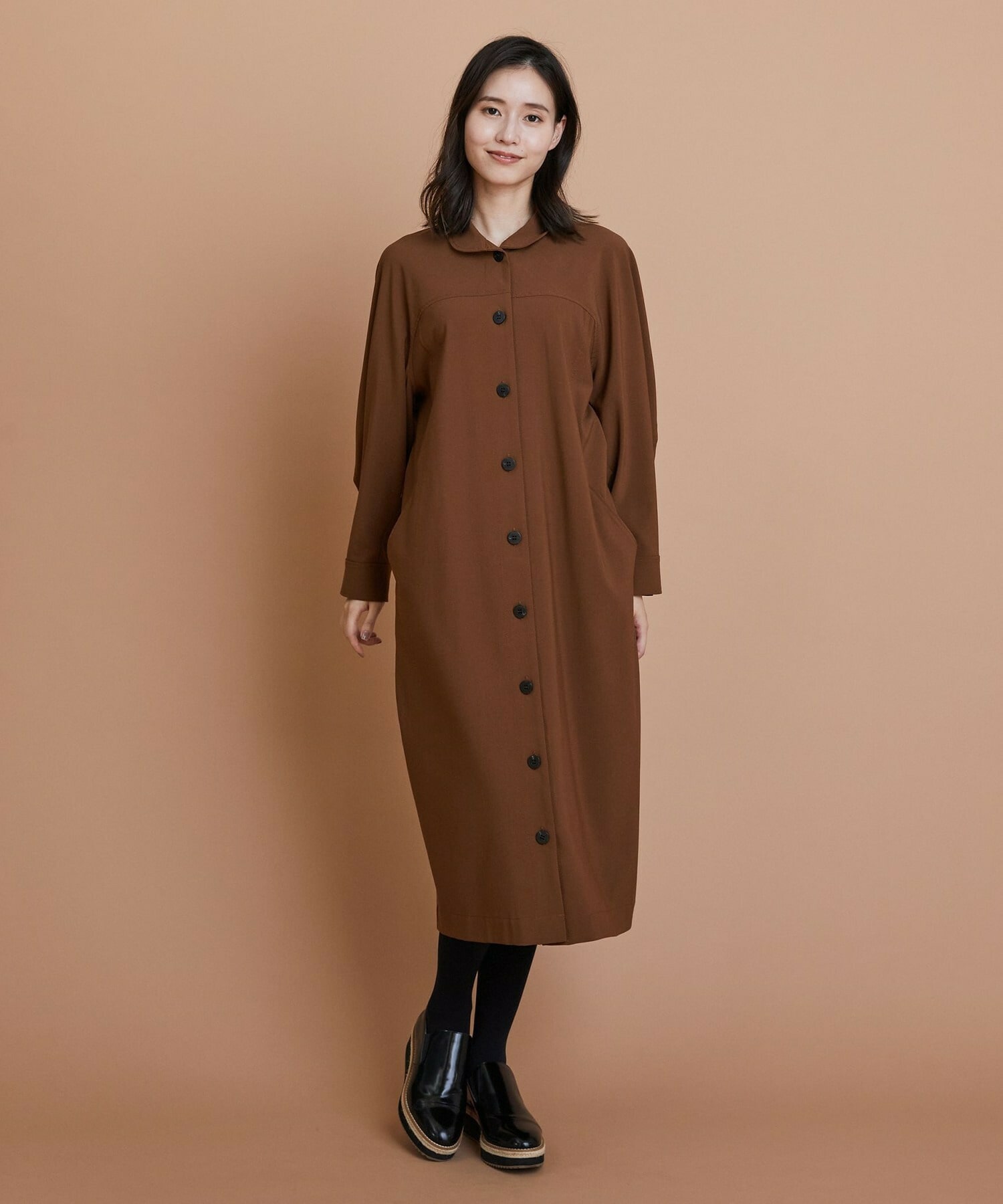 【L'EQUIPE】［eclat 2025年11月号掲載商品］【Lサイズ】トロストレッチワンピース 詳細画像 ブラウン 8