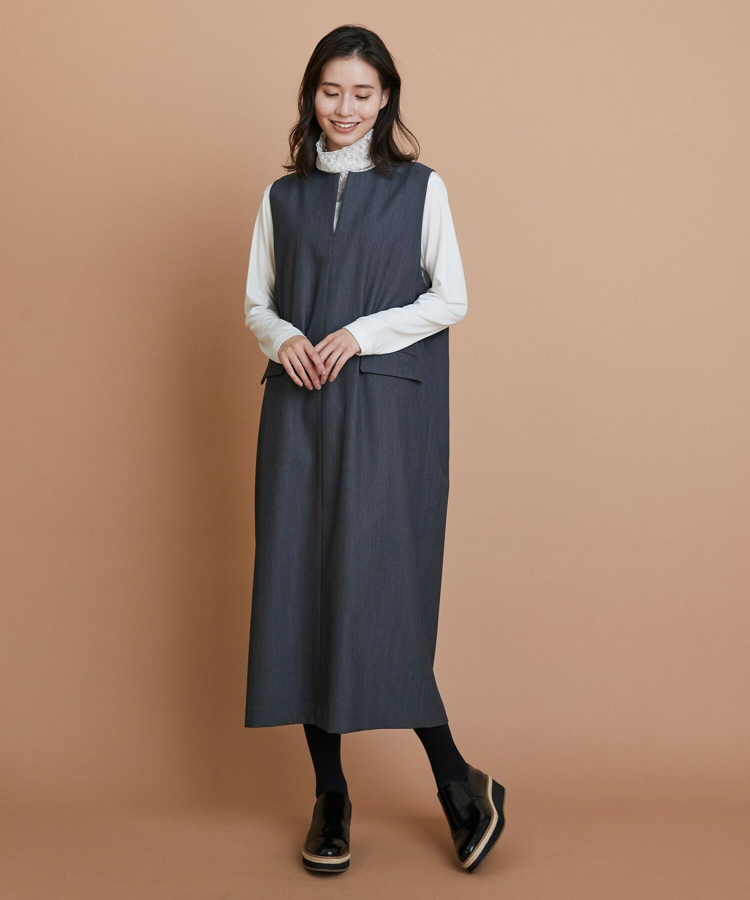 【L'EQUIPE】【Lサイズ】TWドビードスキンノースリーブワンピース 詳細画像 ブラック 1