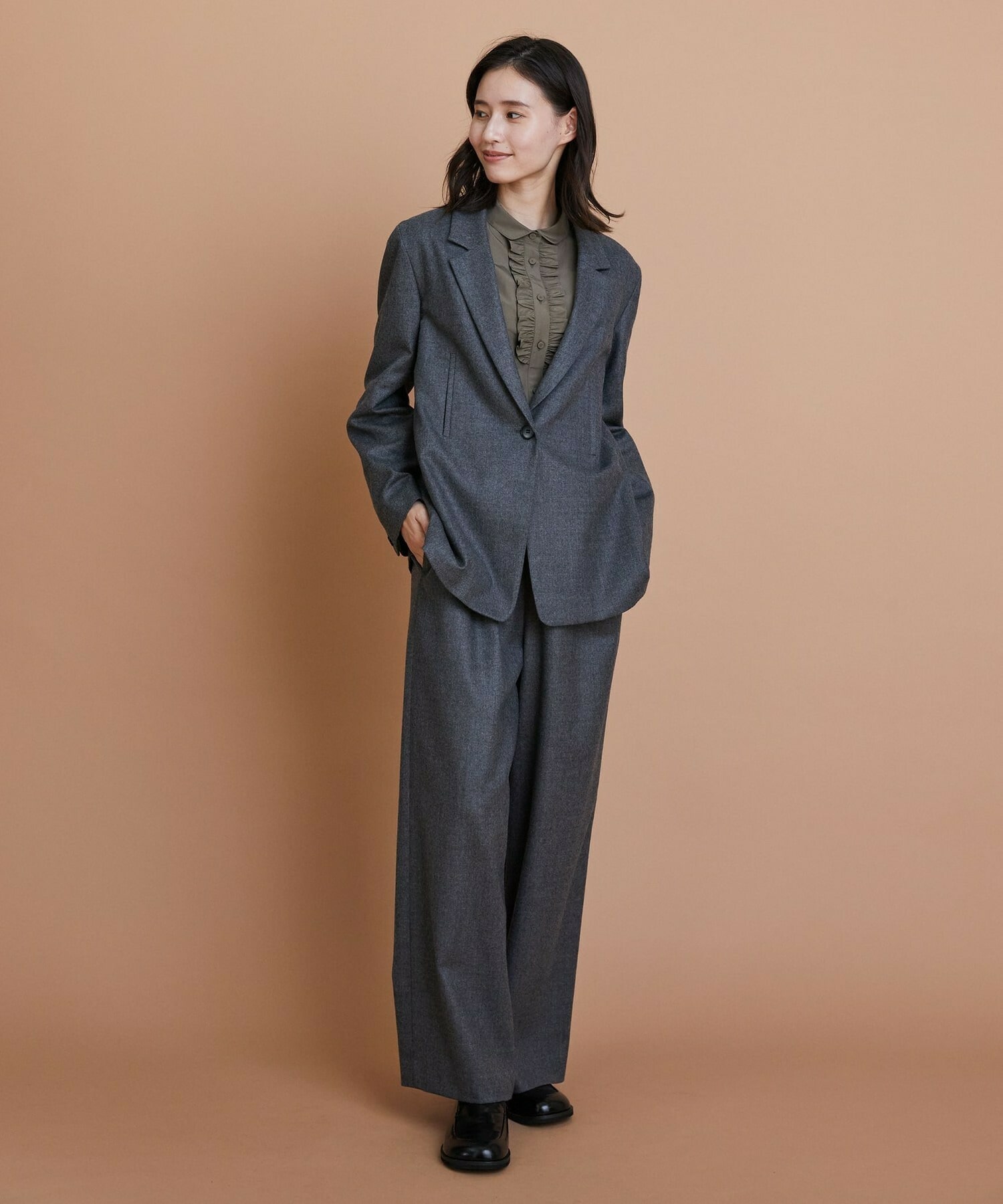 【L'EQUIPE】［eclat 2025年11月号掲載商品］【Lサイズ】ウールサキソニーストレートパンツ 詳細画像 チェック 9