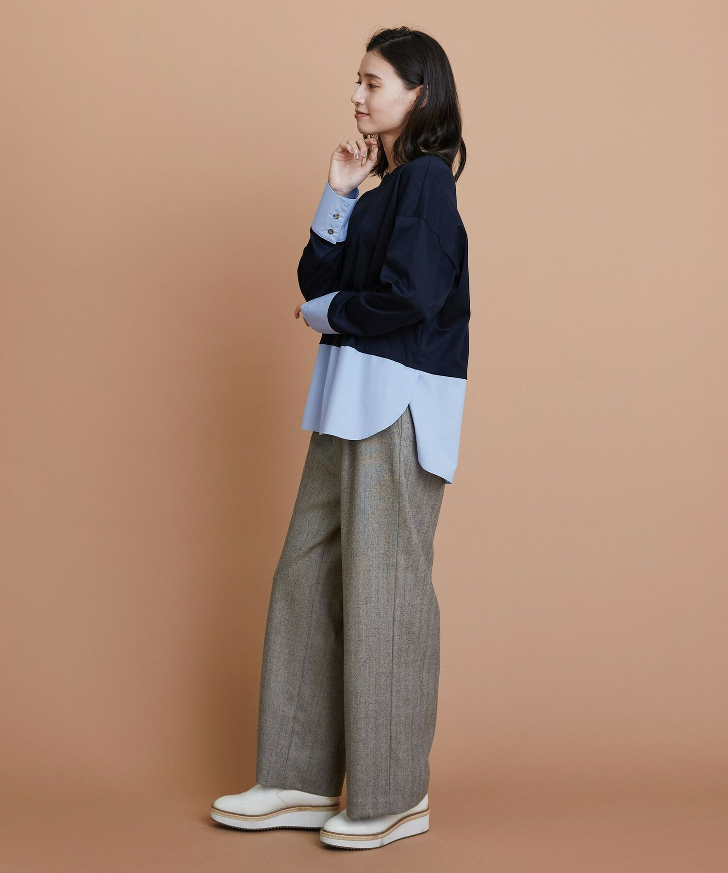 【L'EQUIPE】［eclat 2025年11月号掲載商品］【Lサイズ】ヘリンボーンサキソニーパンツ 詳細画像 ベージュ 12