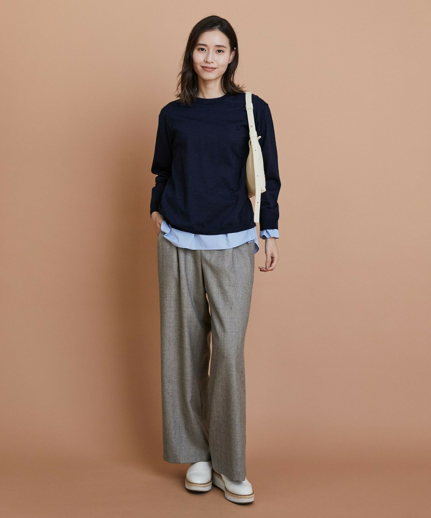 【L'EQUIPE】［eclat 2025年11月号掲載商品］【Lサイズ】ヘリンボーンサキソニーパンツ 詳細画像 ベージュ 14