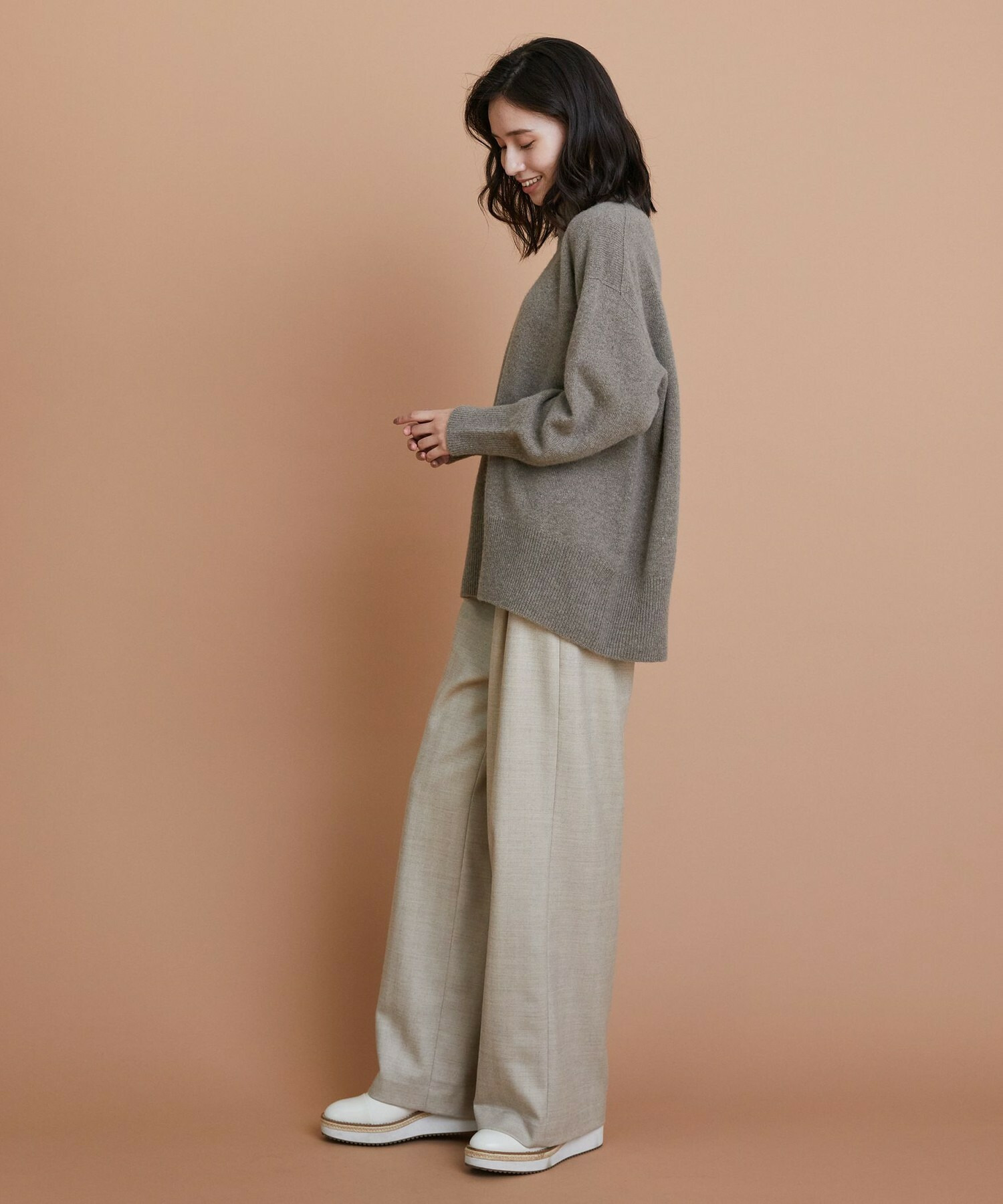 【L'EQUIPE】［eclat 2025年11月号掲載商品］【Lサイズ】ヘリンボーンサキソニーパンツ 詳細画像 ベージュ 3