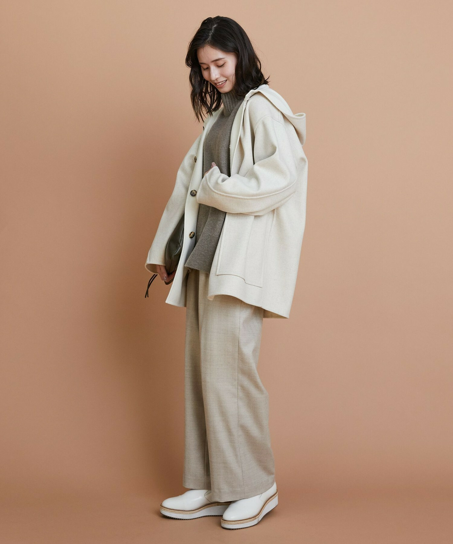 【L'EQUIPE】［eclat 2025年11月号掲載商品］【Lサイズ】ヘリンボーンサキソニーパンツ 詳細画像 ベージュ 5