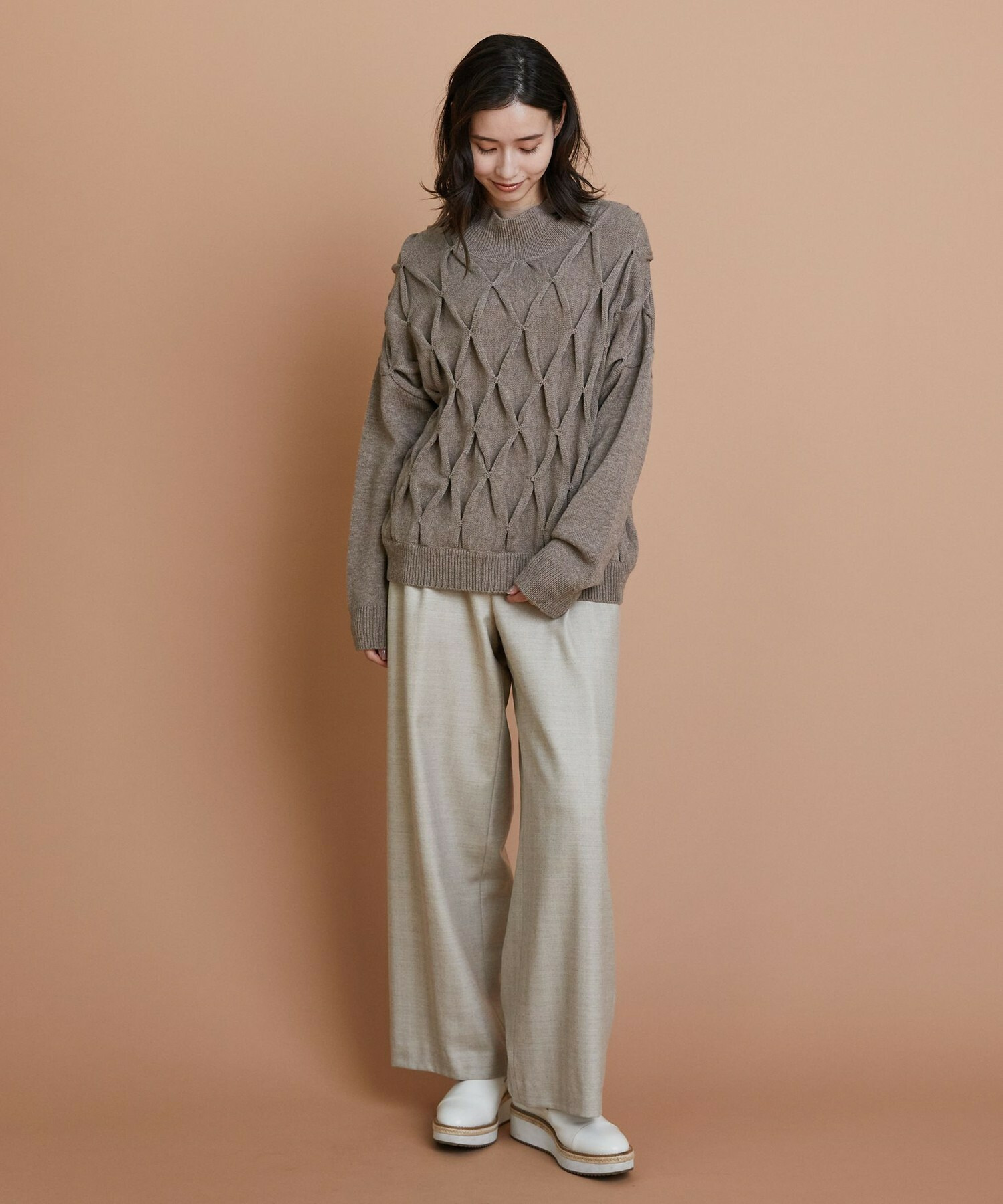 【L'EQUIPE】［eclat 2025年11月号掲載商品］【Lサイズ】ヘリンボーンサキソニーパンツ 詳細画像 ベージュ 6