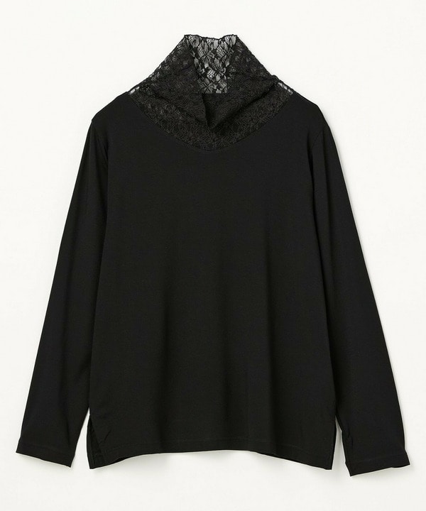 【Lサイズ】レースコンビモダールベア天竺カットソー 詳細画像 ブラック 1