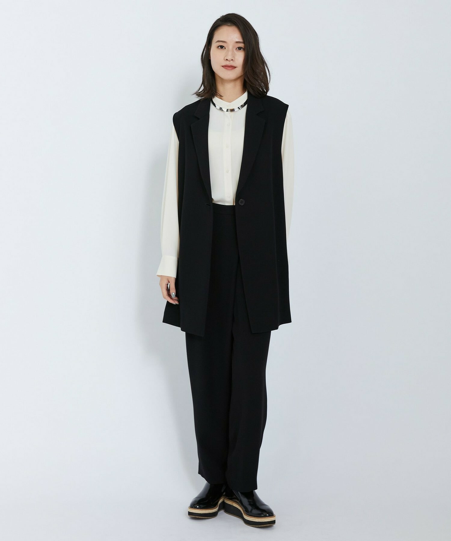 【L'EQUIPE】ドレーピーシャーティングブラウス 詳細画像 ネイビー 11