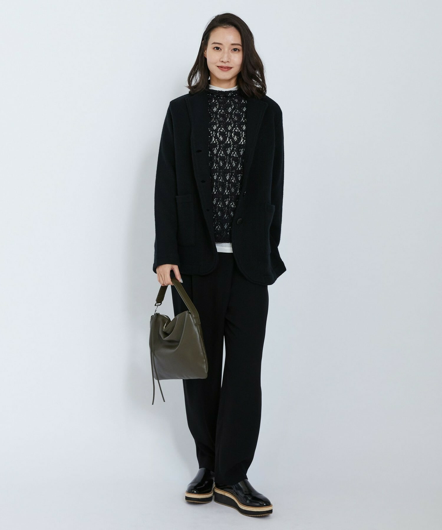 【L'EQUIPE】フラワーレースカットソー 詳細画像 ブラック 1