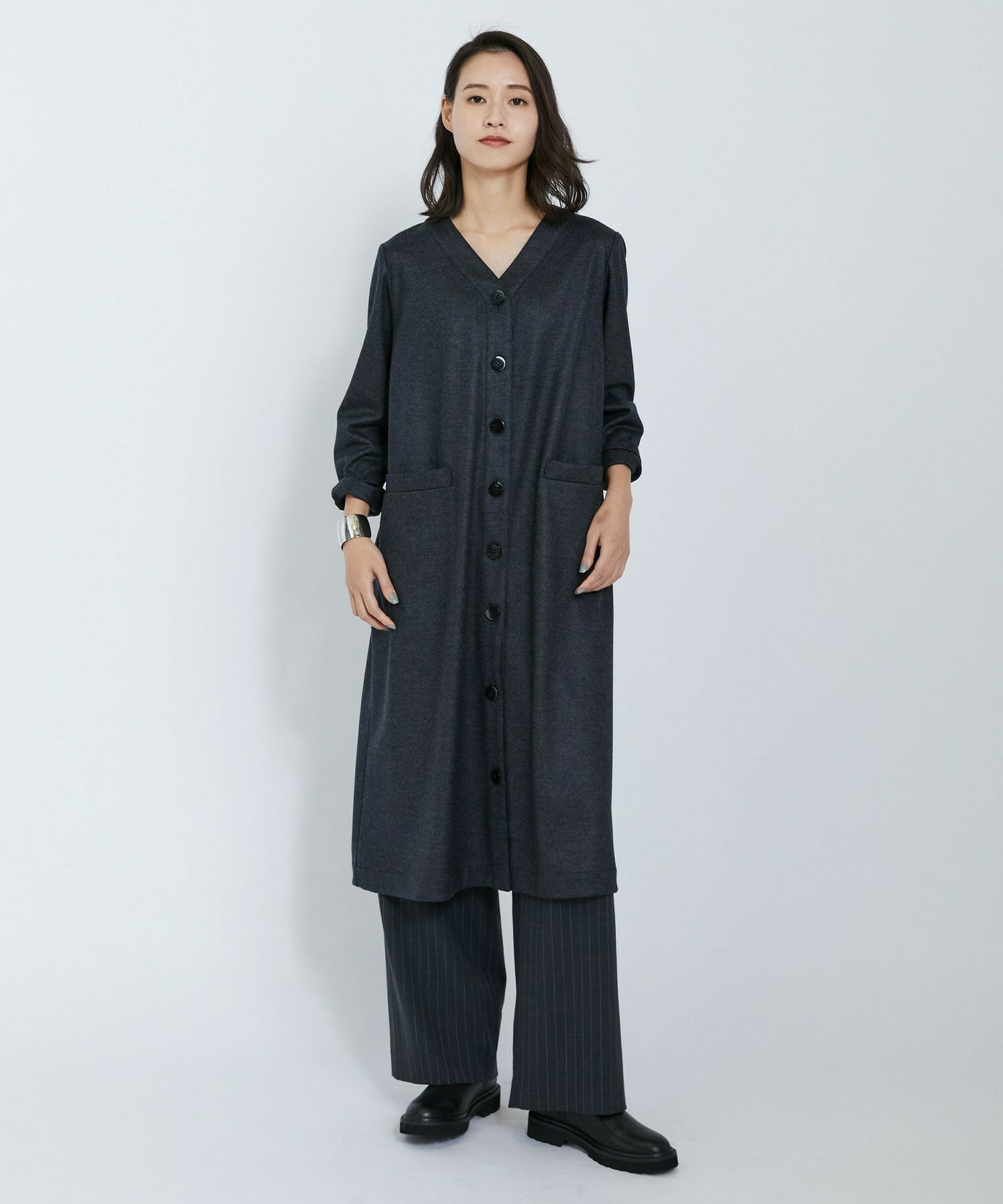 【L'EQUIPE】圧縮スムースワンピース 詳細画像 チャコールグレー 1