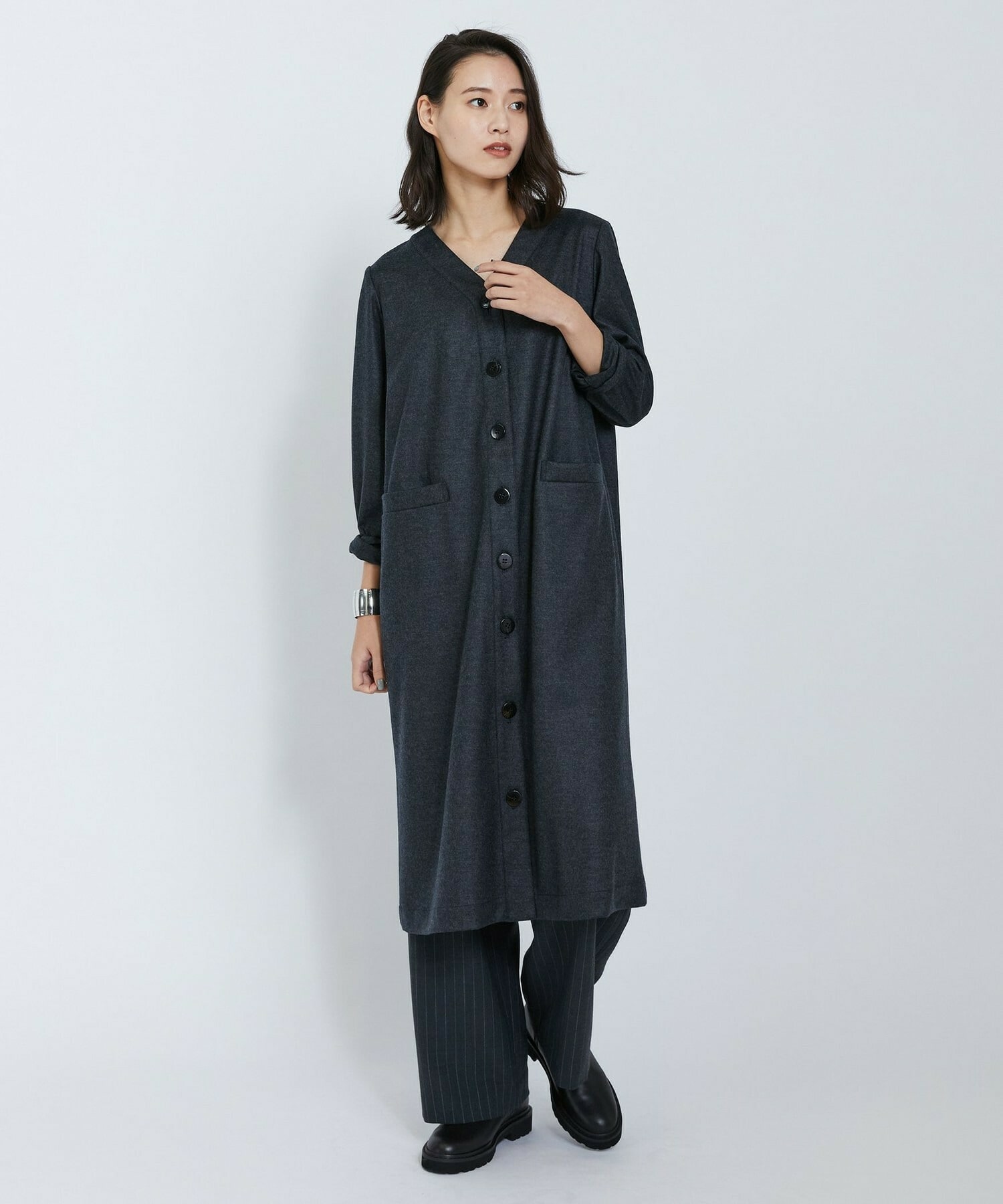 【L'EQUIPE】圧縮スムースワンピース 詳細画像 チャコールグレー 2