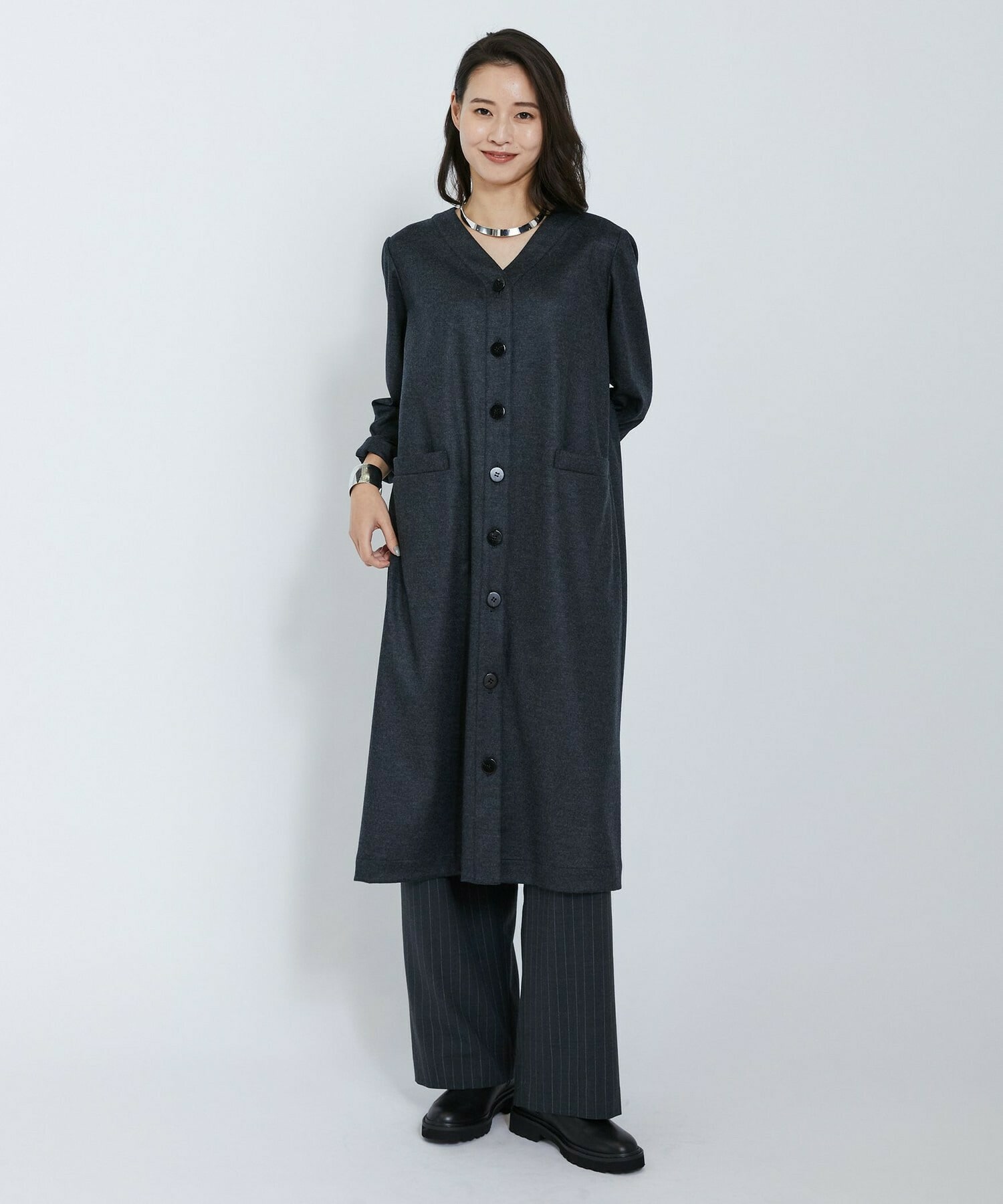 【L'EQUIPE】圧縮スムースワンピース 詳細画像 チャコールグレー 3